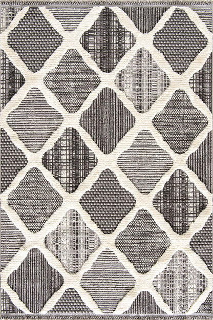 Evdeco Molde 2202 Gri Etnik Desenli Modern Salon Halısı