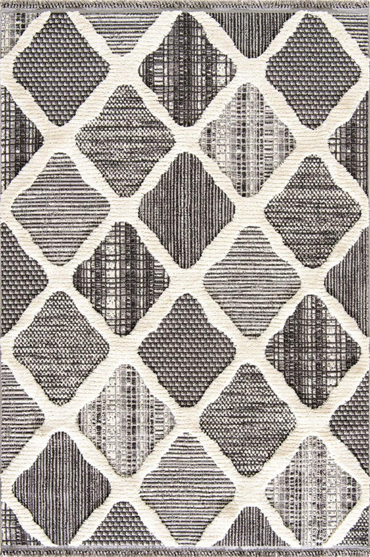 Evdeco Molde 2202 Gri Etnik Desenli Modern Salon Halısı