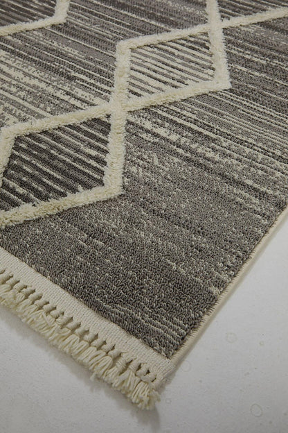 Evdeco Molde 2206 Gri Etnik Desenli Modern Salon Halısı