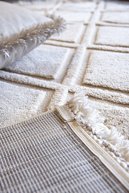 Evdeco Molde 2209 Krem Etnik Desenli Modern Salon Halısı