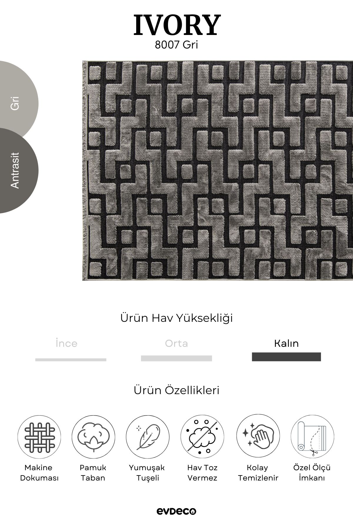 Seka Halı Ivory 8007 Gri Halı