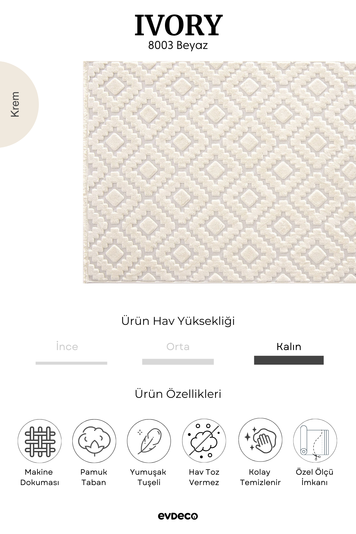 Seka Halı Ivory 8003 Beyaz Halı