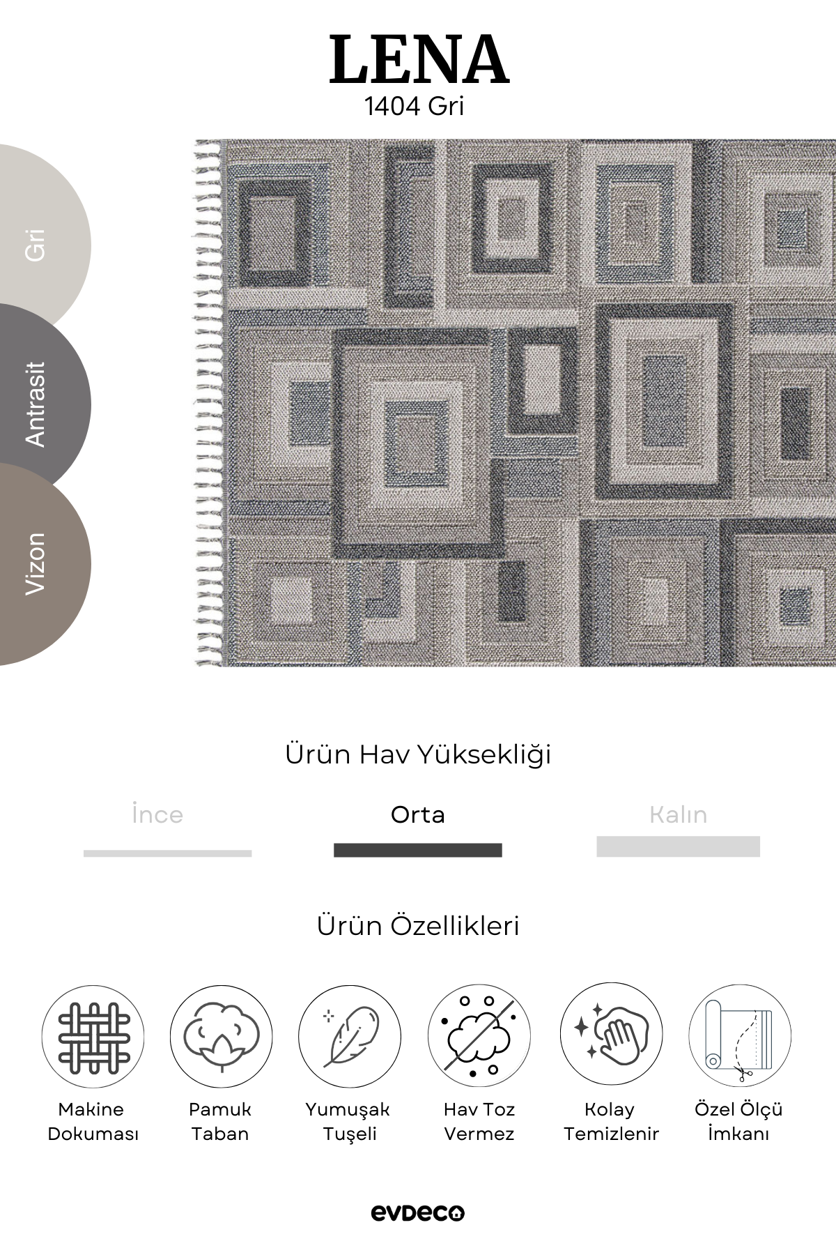 Seka Halı Lena 1404 Gri Örgü Desenli Kesme Halı