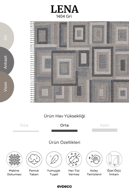 Seka Halı Lena 1404 Gri Örgü Desenli Kesme Halı