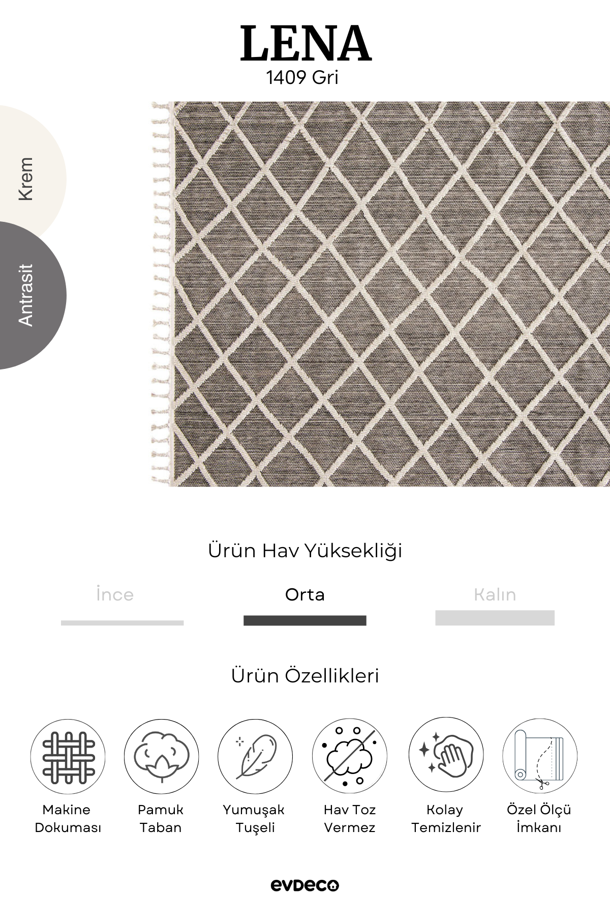 Seka Halı Lena 1409 Gri Örgü Desenli Kesme Halı