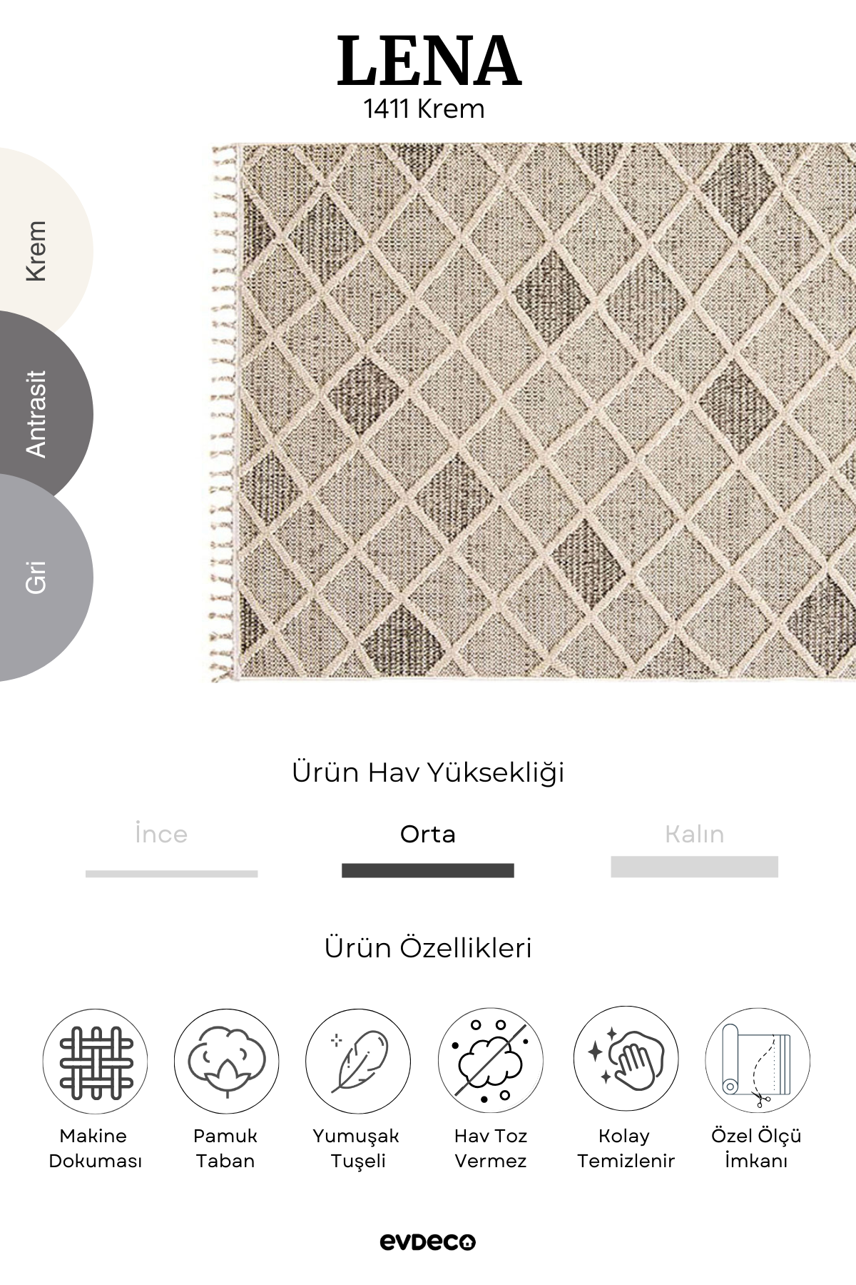 Seka Halı Lena 1411 Krem Örgü Desenli Kesme Halı