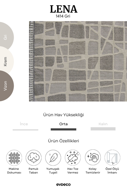 Seka Halı Lena 1414 Gri Örgü Desenli Kesme Halı