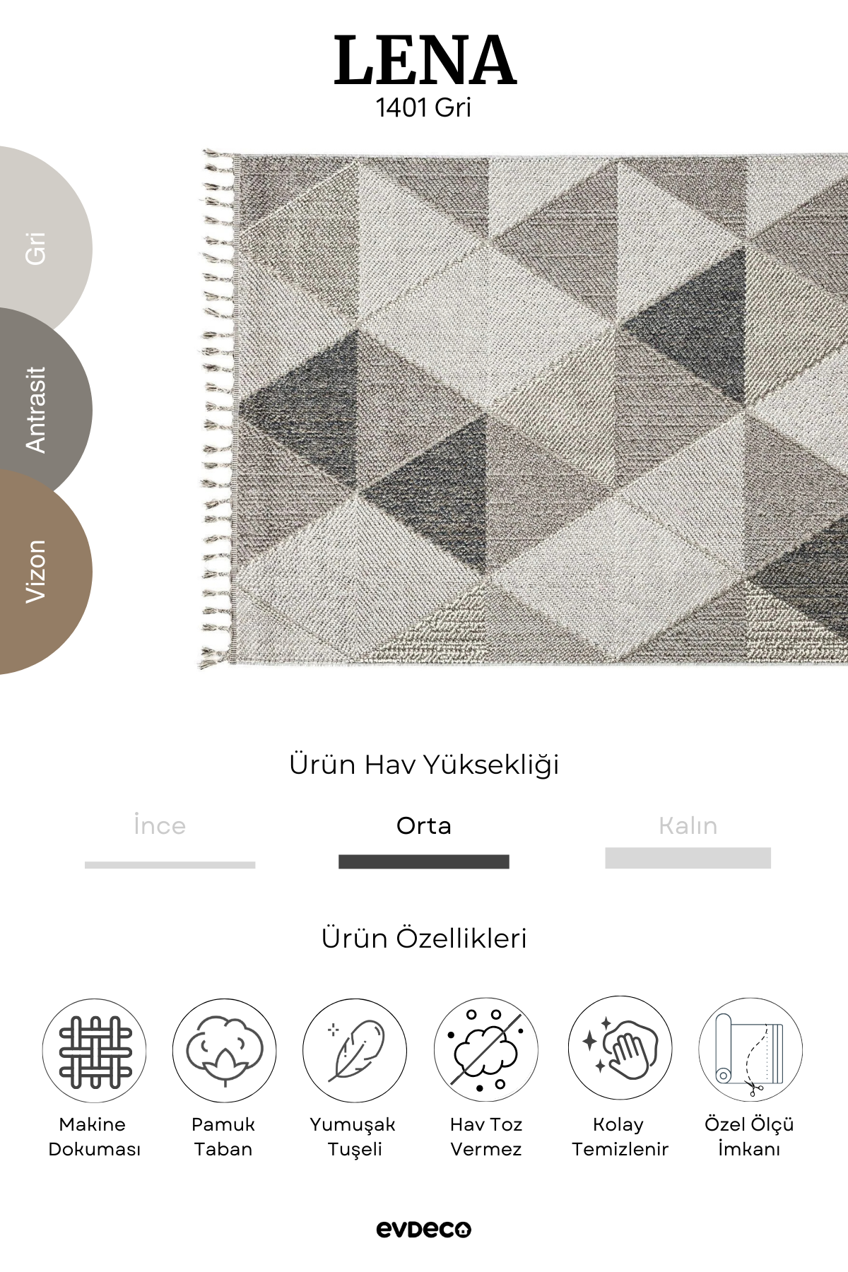 Seka Halı Lena 1401 Gri Örgü Desenli Kesme Halı
