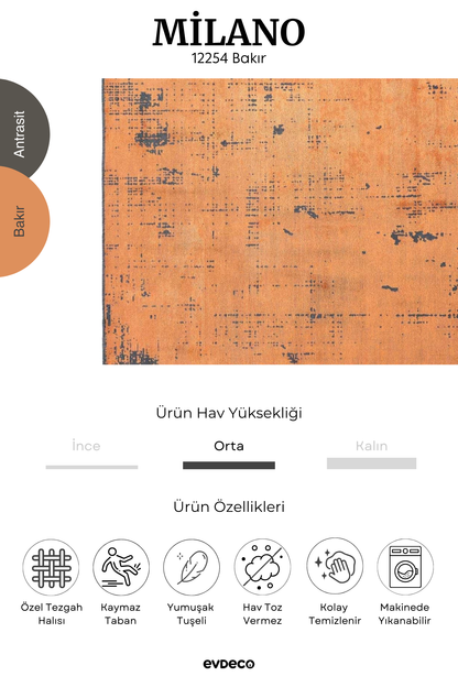 Seka Halı Milano Modern Desenli Bakır Salon Halısı