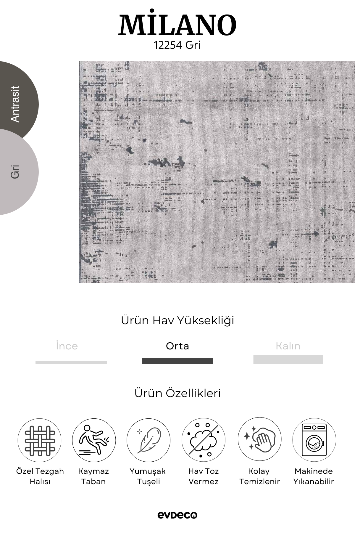 Seka Halı Milano Modern Desenli Gri Salon Halısı