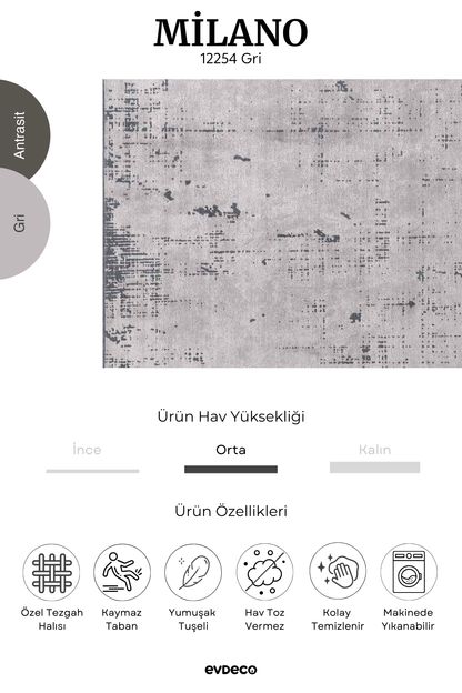 Seka Halı Milano Modern Desenli Gri Salon Halısı