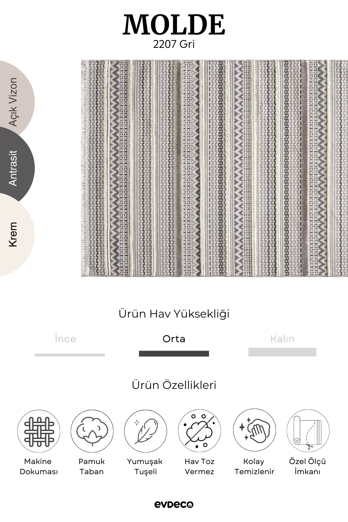 Seka Halı Molde 2207 Gri Etnik Desenli Modern Salon Halısı