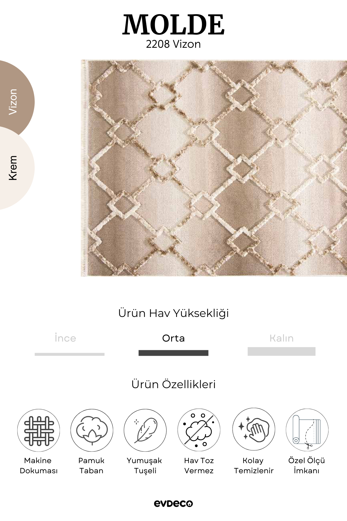 Seka Halı Molde 2208 Vizon Etnik Desenli Modern Salon Halısı