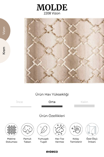 Seka Halı Molde 2208 Vizon Etnik Desenli Modern Salon Halısı