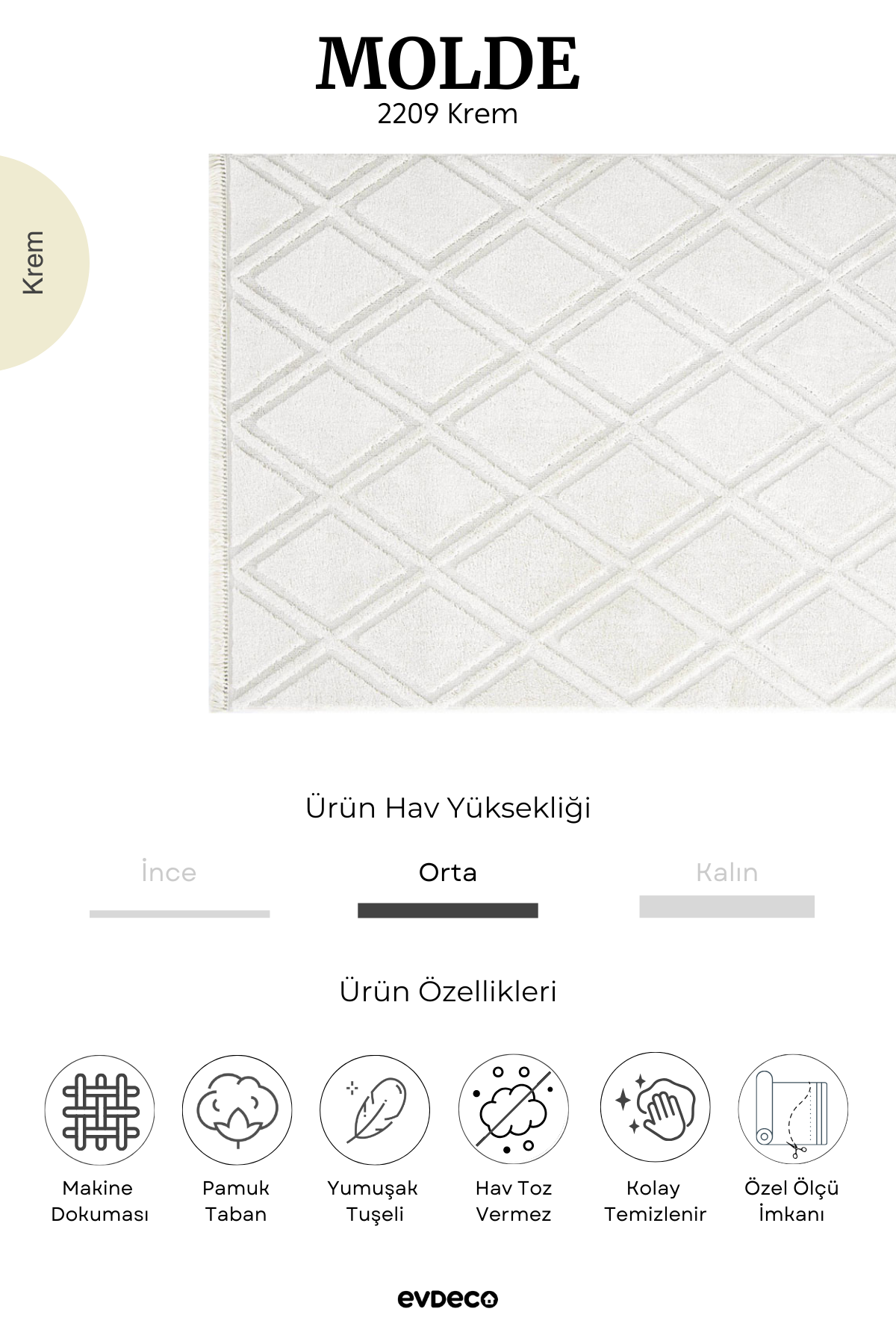 Seka Halı Molde 2209 Krem Etnik Desenli Modern Salon Halısı