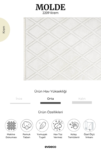 Seka Halı Molde 2209 Krem Etnik Desenli Modern Salon Halısı