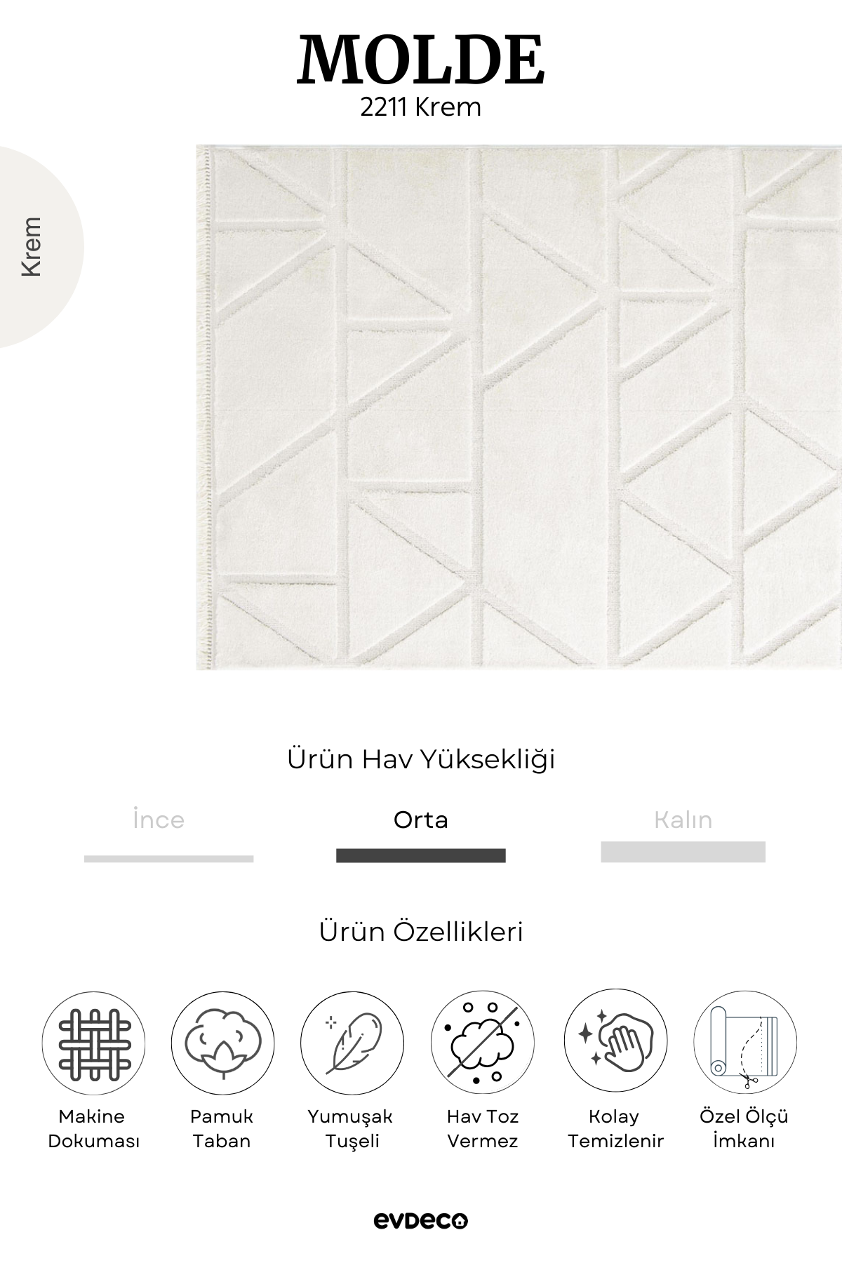 Seka Halı Molde 2211 Krem Etnik Desenli Modern Salon Halısı