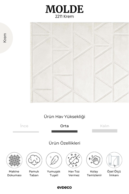 Seka Halı Molde 2211 Krem Etnik Desenli Modern Salon Halısı