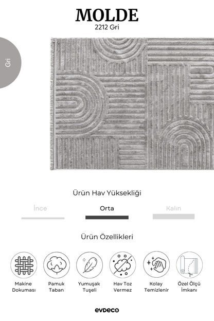 Seka Halı Molde 2212 Gri Etnik Desenli Modern Salon Halısı