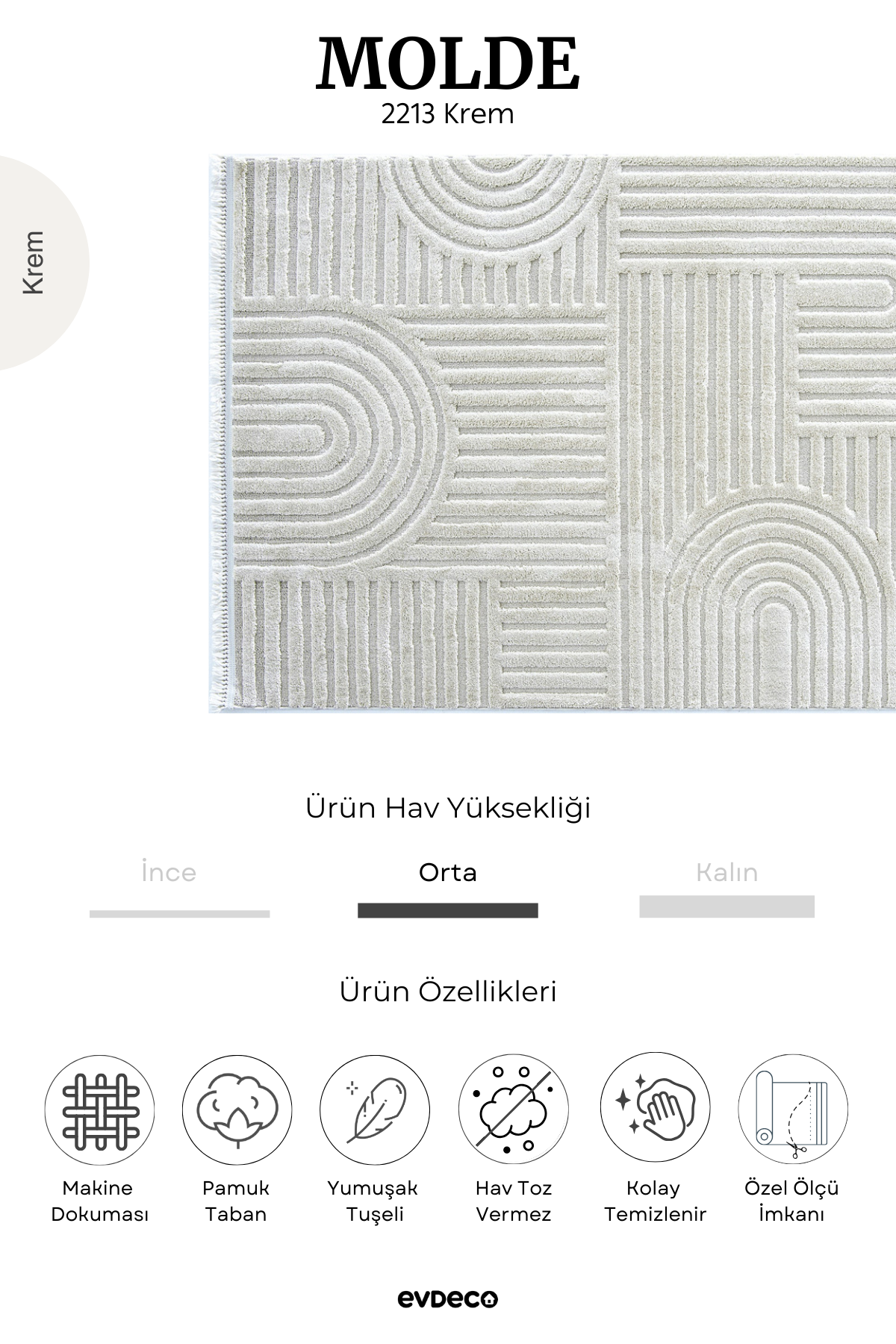 Seka Halı Molde 2213 Krem Etnik Desenli Modern Salon Halısı