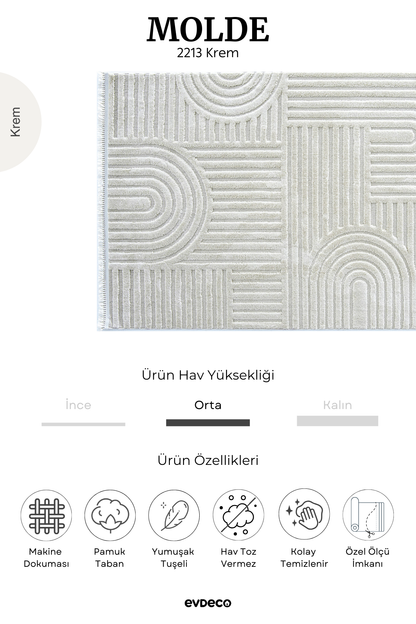 Seka Halı Molde 2213 Krem Etnik Desenli Modern Salon Halısı