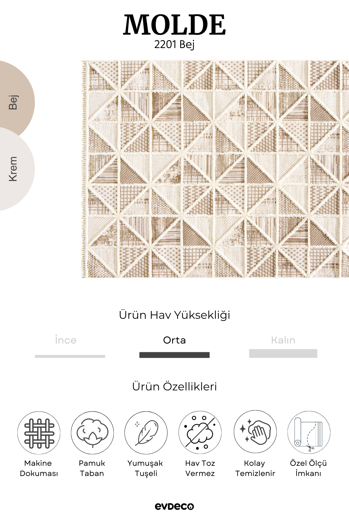 Seka Halı Molde 2201 Krem Etnik Desenli Modern Salon Halısı