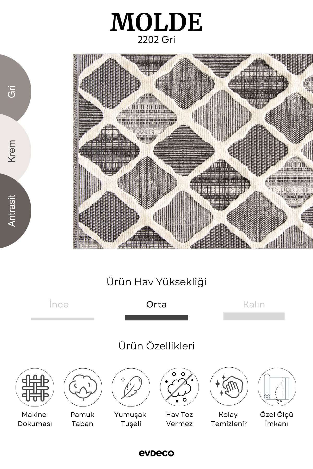 Seka Halı Molde 2202 Gri Etnik Desenli Modern Salon Halısı