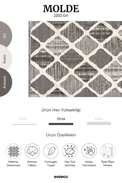 Seka Halı Molde 2202 Gri Etnik Desenli Modern Salon Halısı