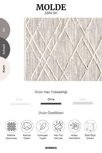 Seka Halı Molde 2204 Gri Etnik Desenli Modern Salon Halısı