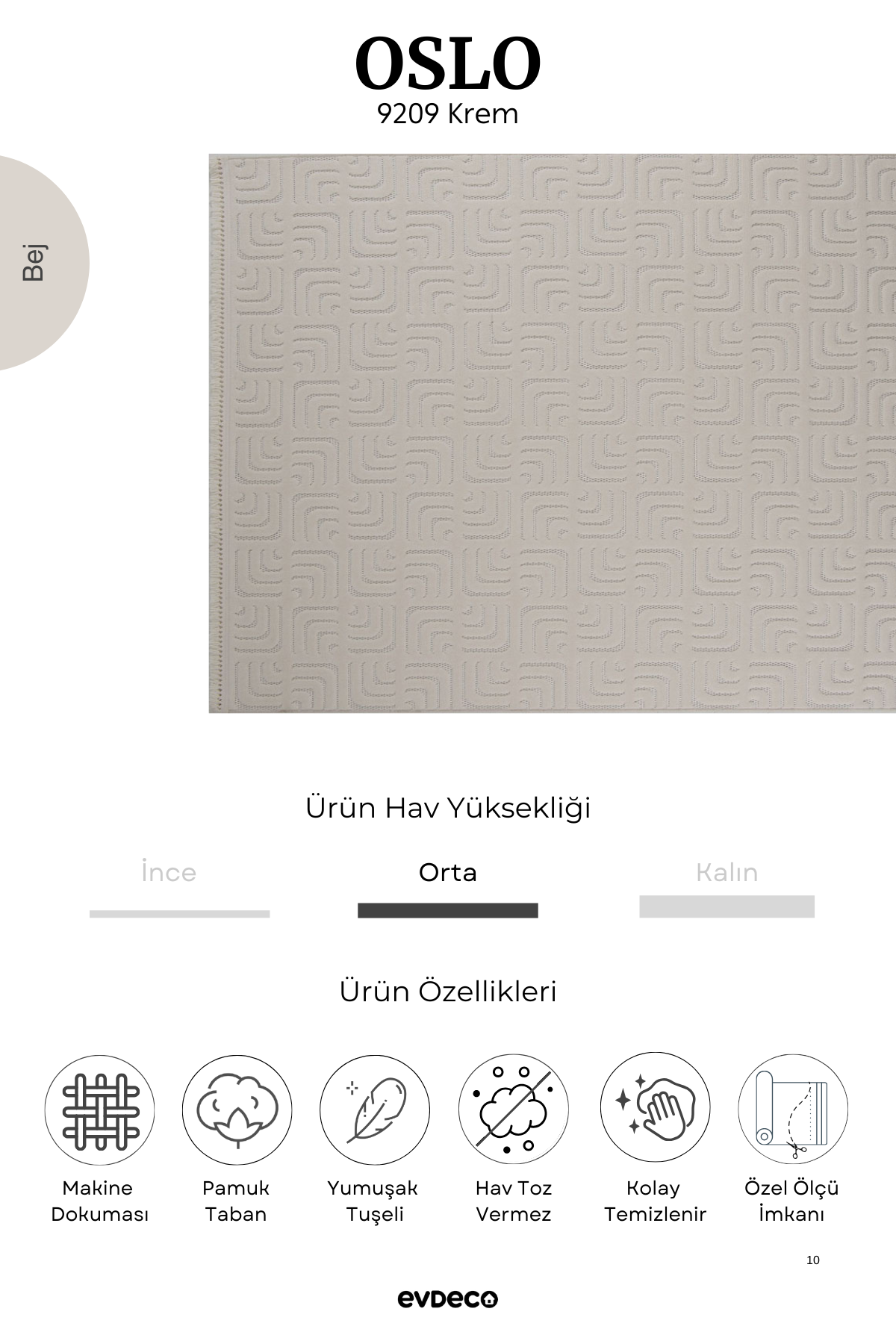 Seka Halı Oslo 9209 Krem Yumuşak Tuşeli Modern Kesme Halı