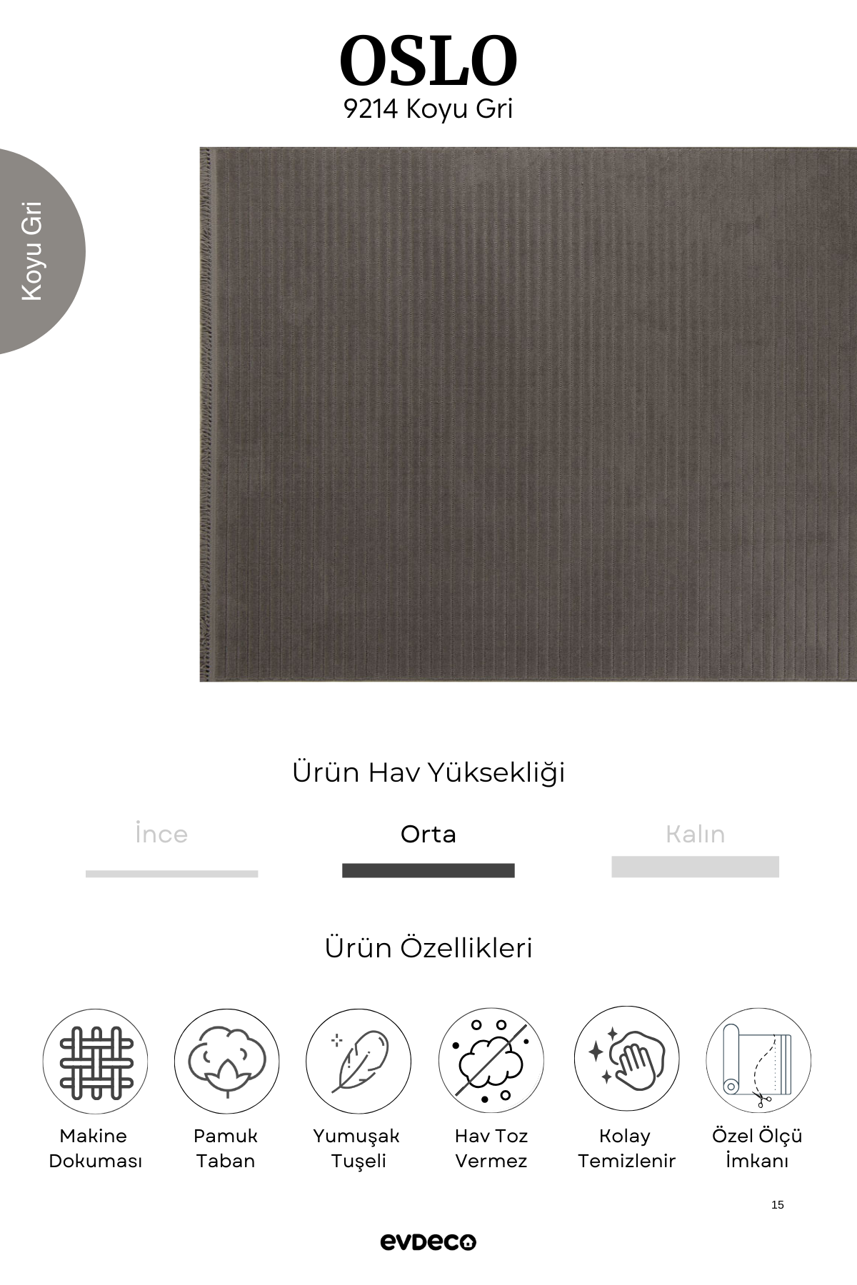 Seka Halı Oslo 9214 Koyu Gri Yumuşak Tuşeli Modern Kesme Halı