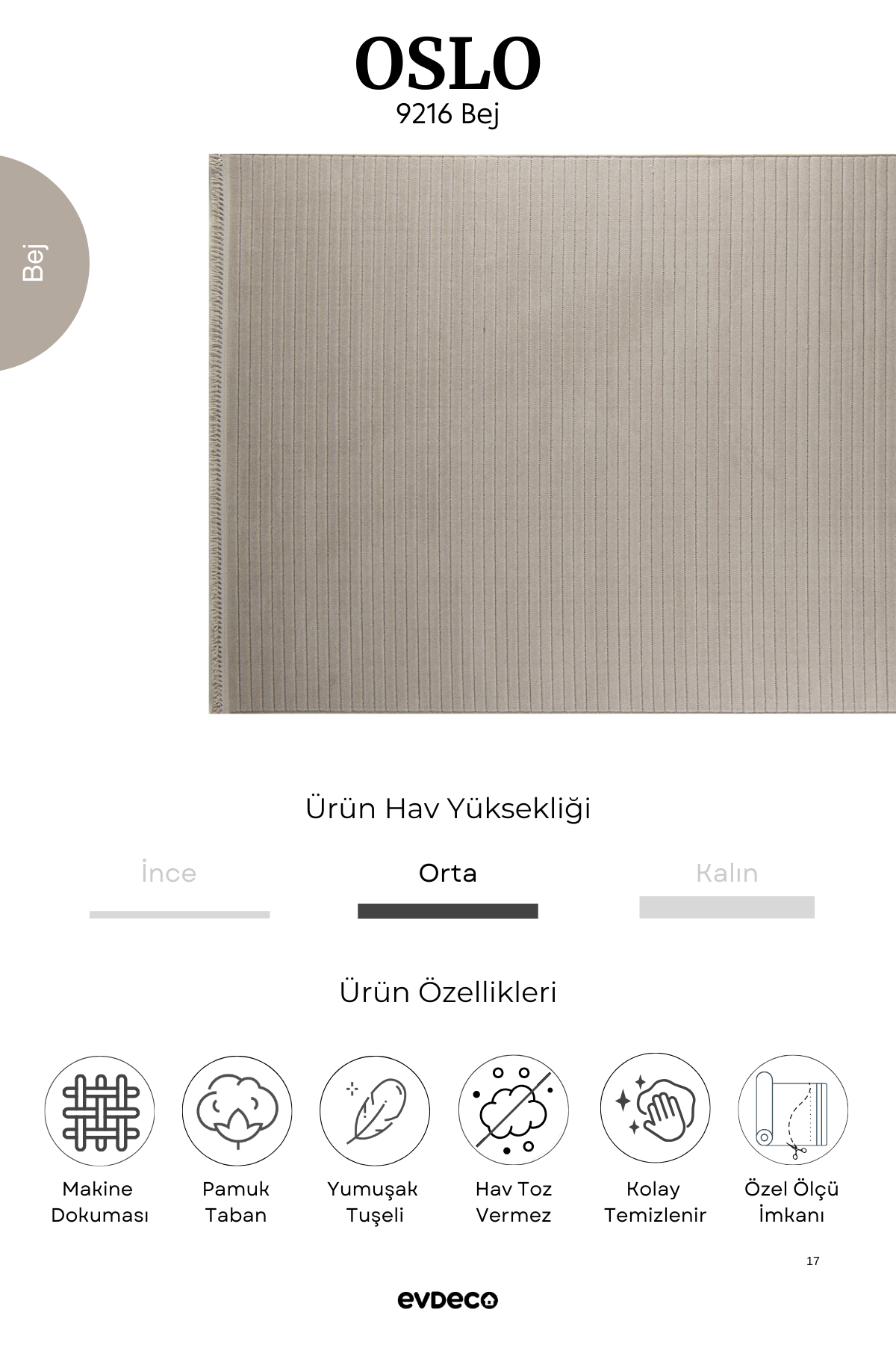 Seka Halı Oslo 9216 Bej Yumuşak Tuşeli Modern Kesme Halı