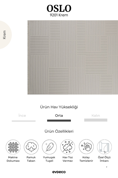 Seka Halı Oslo 9201 Krem Yumuşak Tuşeli Modern Kesme Halı