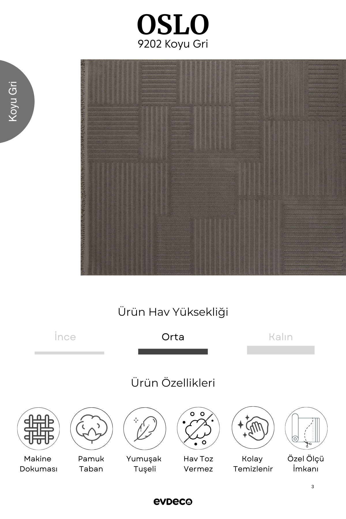 Seka Halı Oslo 9202 Koyu Gri Yumuşak Tuşeli Modern Kesme Halı