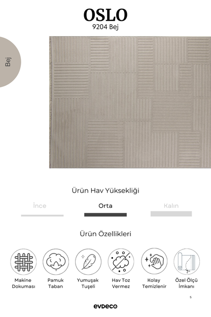 Seka Halı Oslo 9204 Bej Yumuşak Tuşeli Modern Kesme Halı