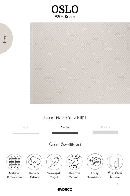Seka Halı Oslo 9205 Krem Yumuşak Tuşeli Modern Kesme Halı