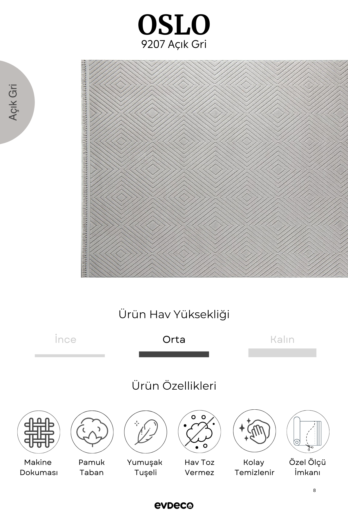 Seka Halı Oslo 9207 Açık Gri Yumuşak Tuşeli Modern Kesme Halı