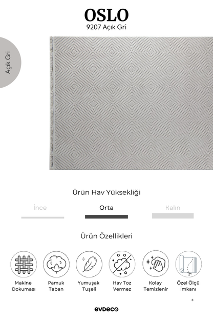 Seka Halı Oslo 9207 Açık Gri Yumuşak Tuşeli Modern Kesme Halı