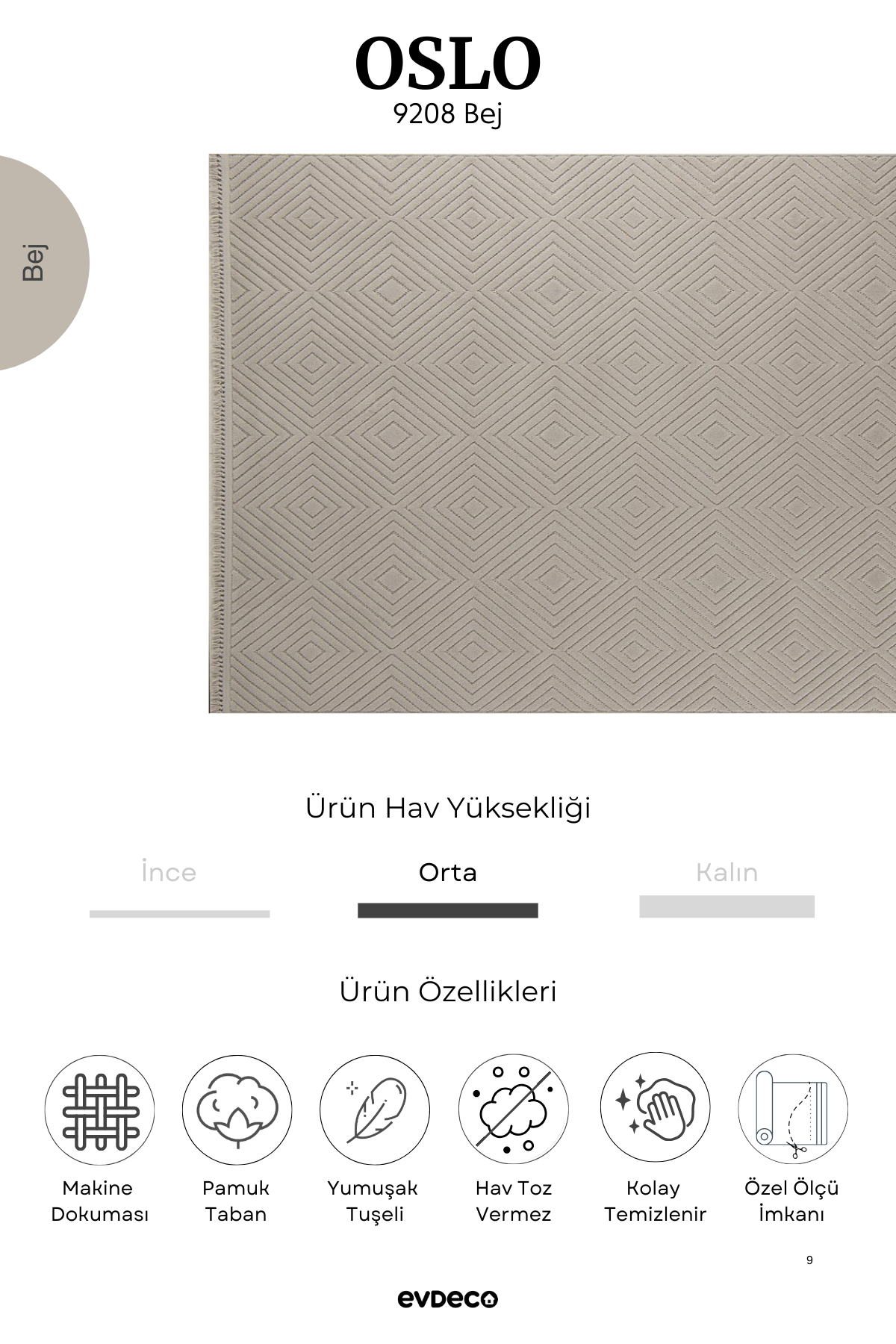 Seka Halı Oslo 9208 Bej Yumuşak Tuşeli Modern Kesme Halı