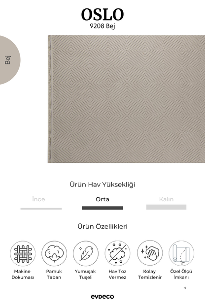 Seka Halı Oslo 9208 Bej Yumuşak Tuşeli Modern Kesme Halı