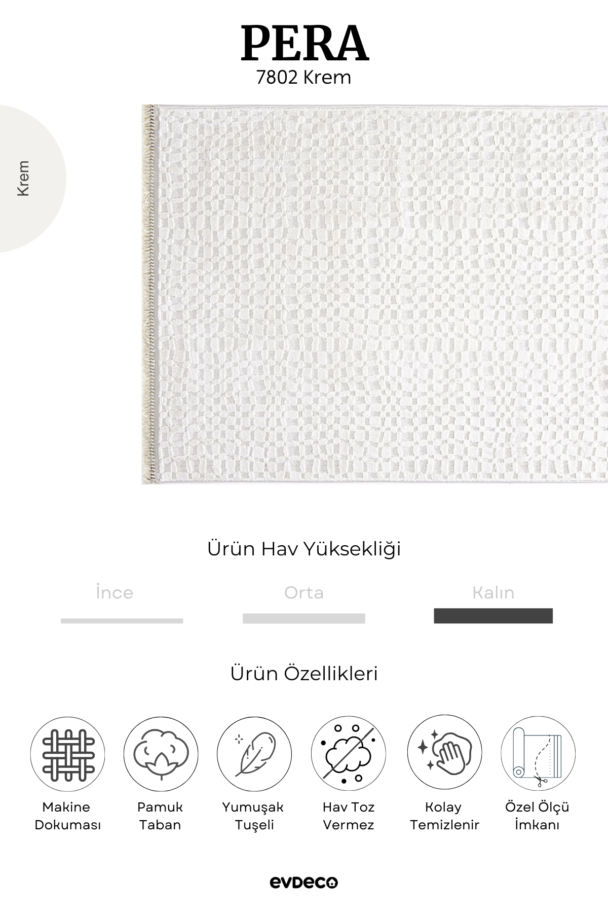 Seka Halı Pera 7802 Krem Yumuşak Dokulu Modern Salon Halısı