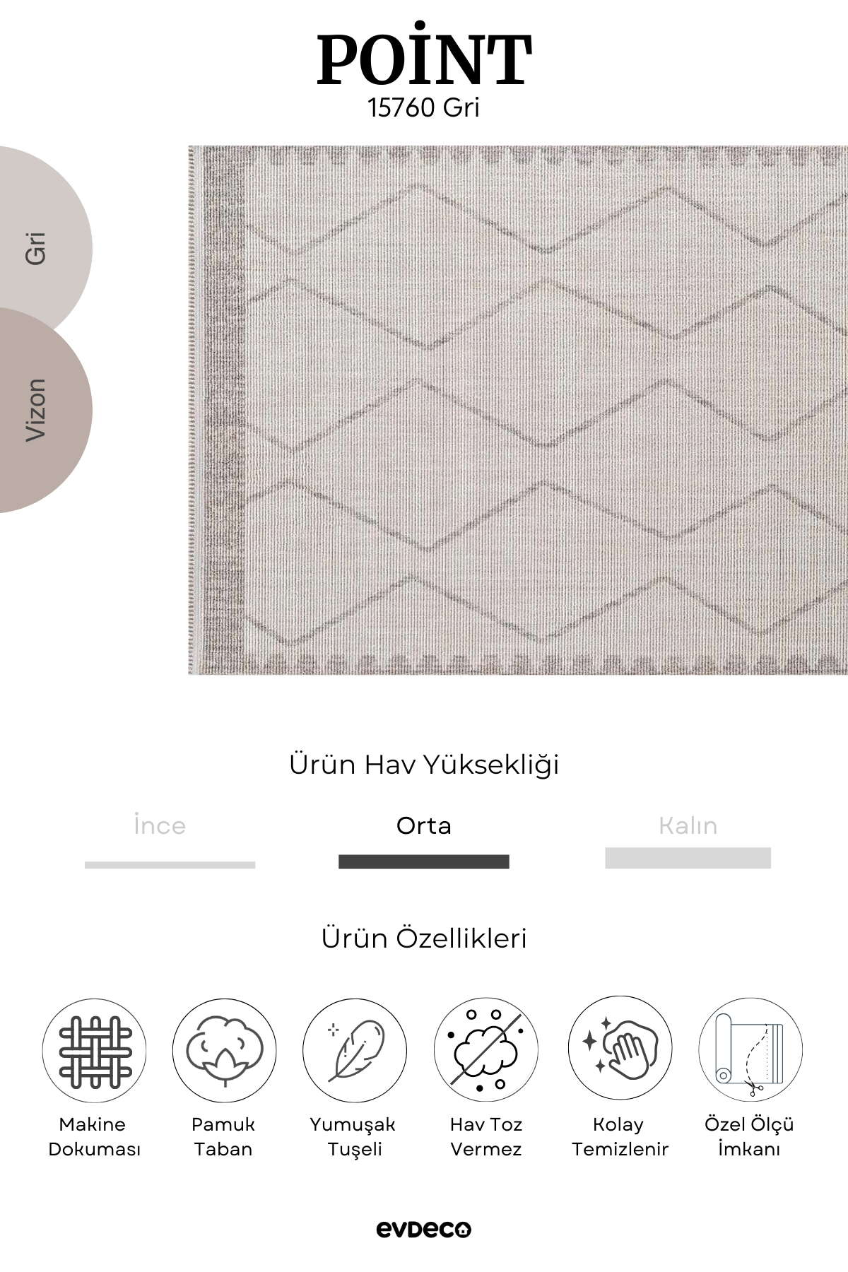 Seka Halı Point 15760 Gri Bukle Halı