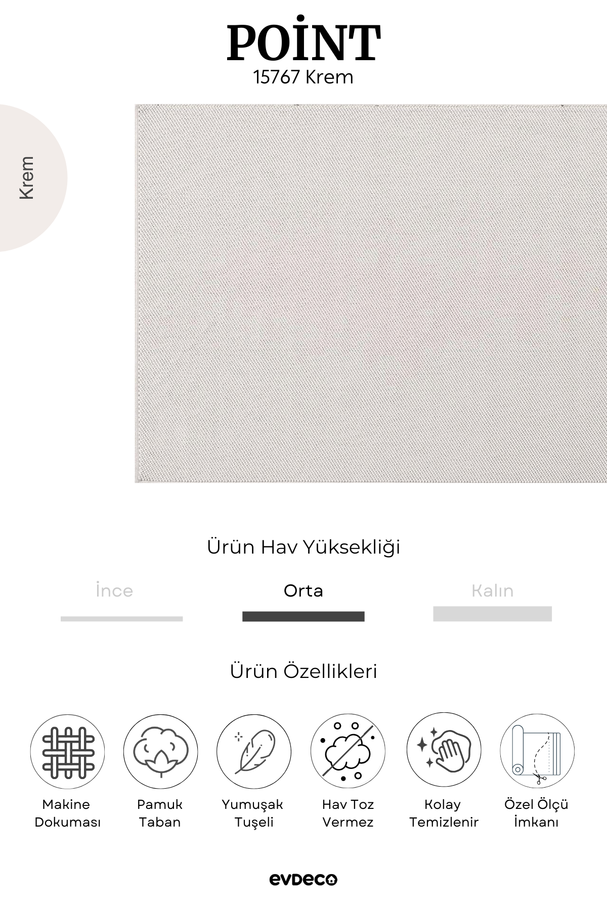 Seka Halı Point 15767 Krem Bukle Halı