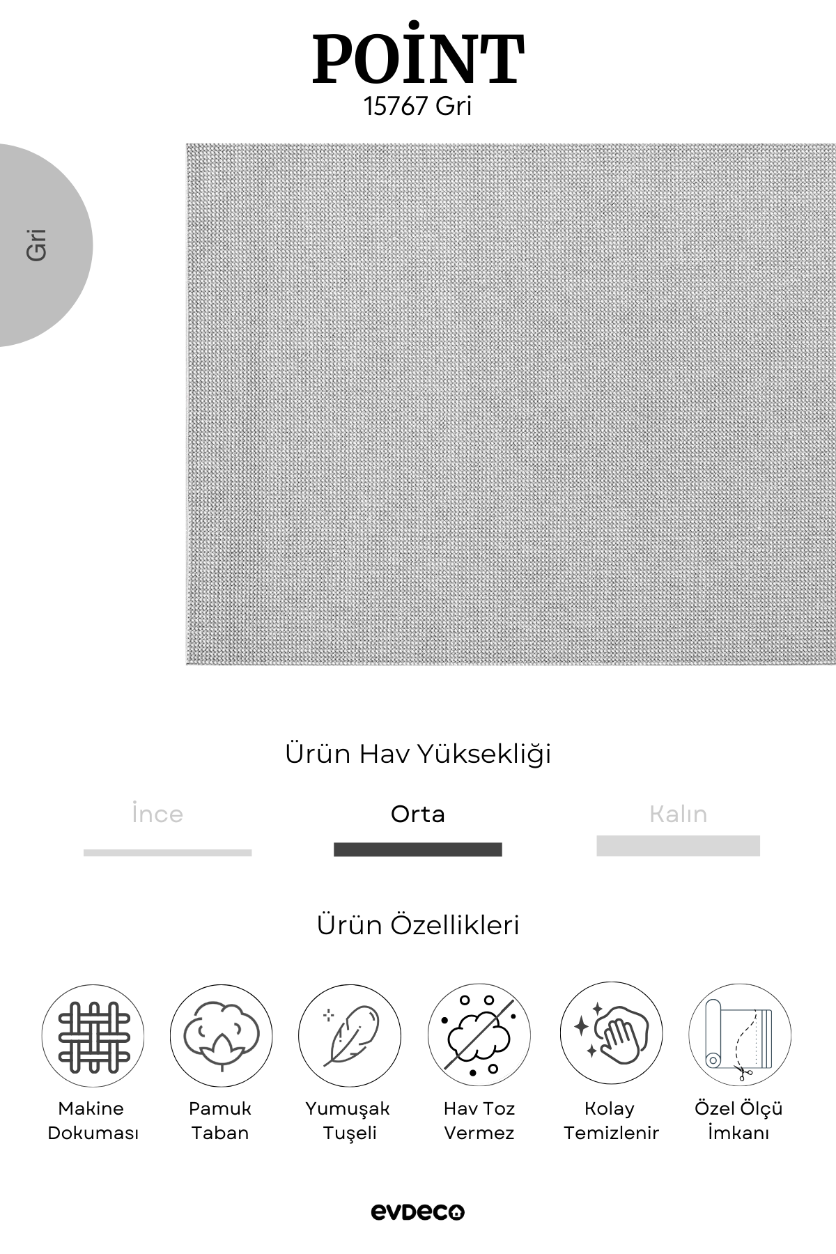 Seka Halı Point 15767 Gri Bukle Halı