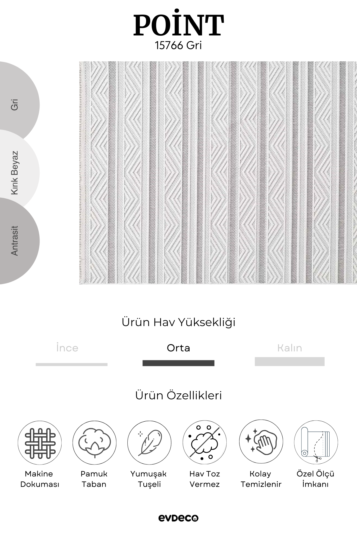 Seka Halı Point 15766 Gri Bukle Halı