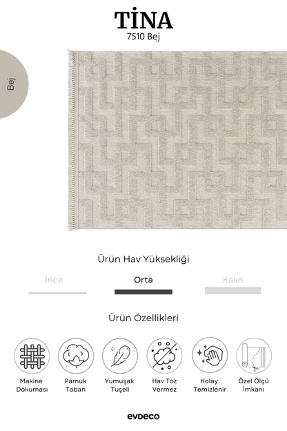 Seka Halı Tina 7510 Bej Yumuşak Tuşeli Kesme Halı