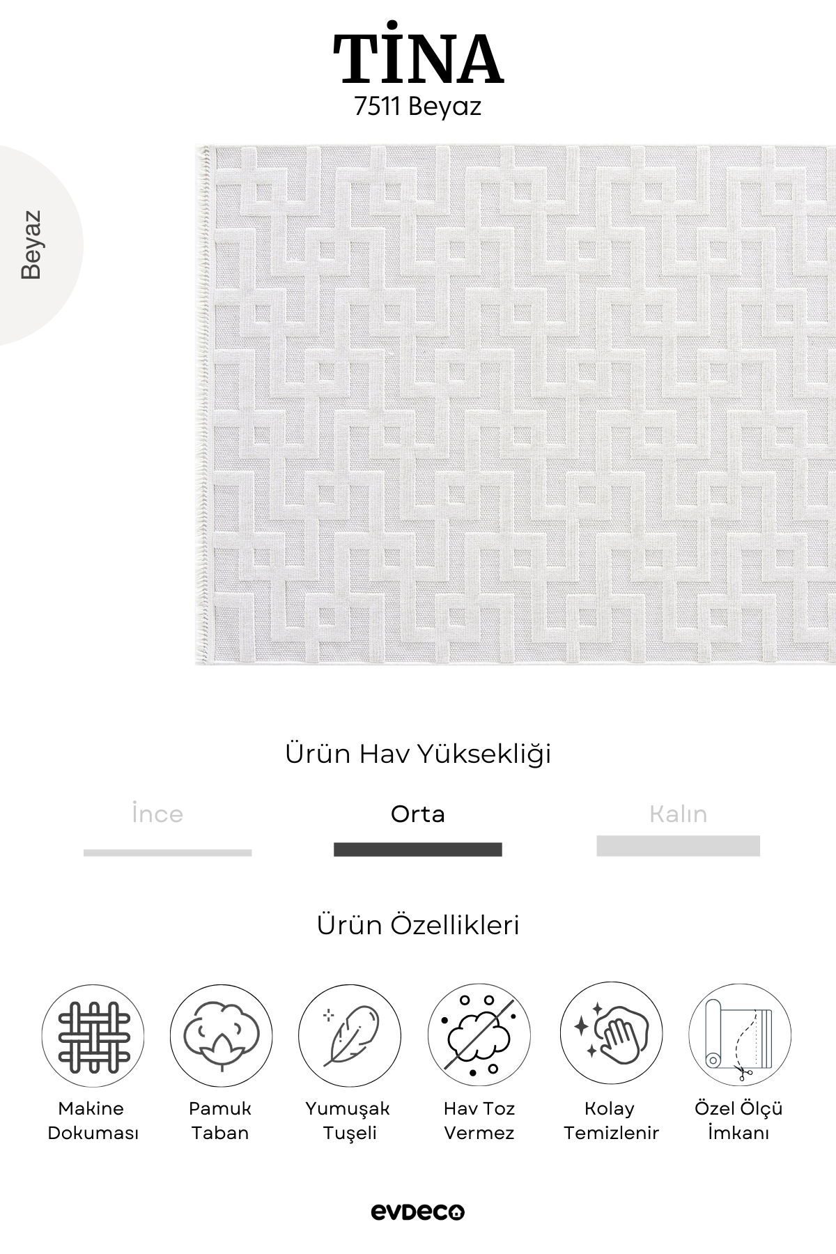 Seka Halı Tina 7511 Beyaz Yumuşak Tuşeli Kesme Halı