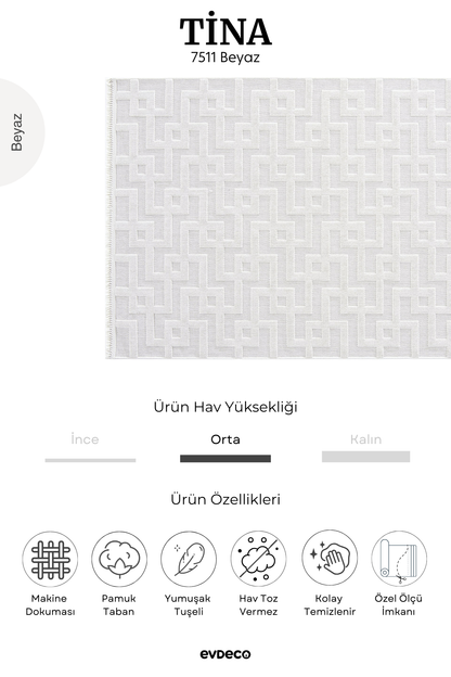 Seka Halı Tina 7511 Beyaz Yumuşak Tuşeli Kesme Halı