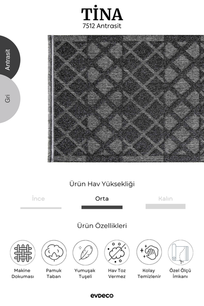Seka Halı Tina 7512 Antrasit Yumuşak Tuşeli Kesme Halı