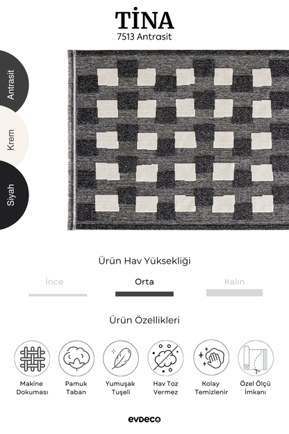 Seka Halı Tina 7513 Antrasit Yumuşak Tuşeli Kesme Halı